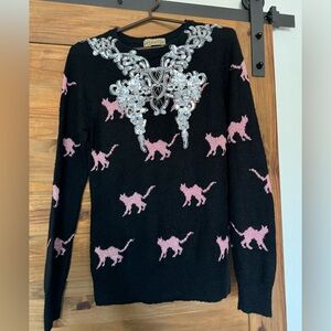 Wildfox metallic cat sweater - size M white label cats